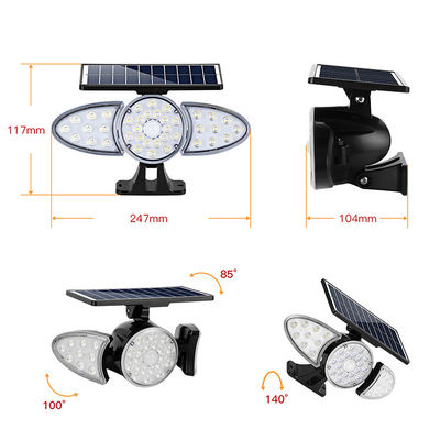 ثلاثة رؤساء 100-400LM 38 قطعة LED الشمسية الاستشعار جدار ضوء للمسار