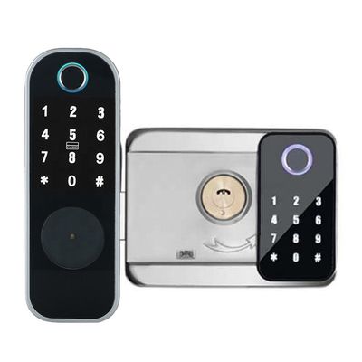 Ttlock Tuya APP قفل بصمة مزدوج الوجهين لبوابة الحديد فضي أسود