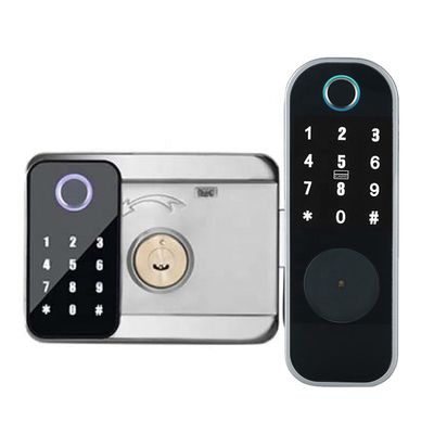 Ttlock Tuya APP قفل بصمة مزدوج الوجهين لبوابة الحديد فضي أسود